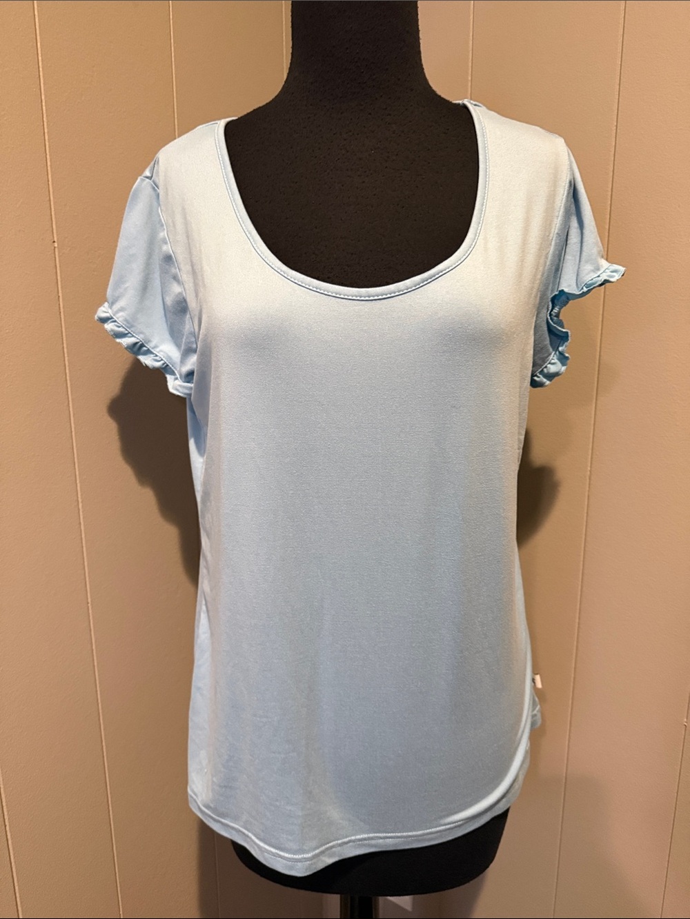 Echo Sleepwear Women’s Medium Blue Scoop Neck Short Sleeve Tee Ruffle Cuffs
